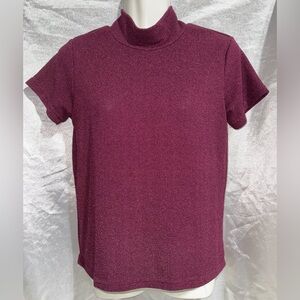 EUC Burgundy/Purple Mock Turtleneck Short Sleeved Top by Chrysantheme, sz Small